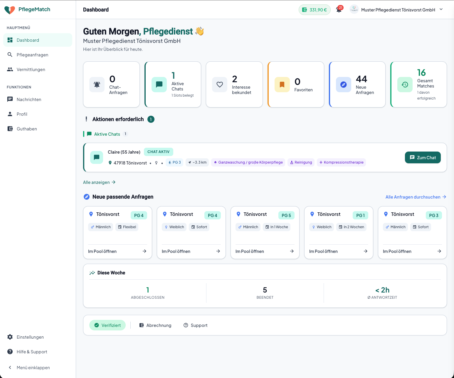 PflegeMatch Portal für Pflegedienste